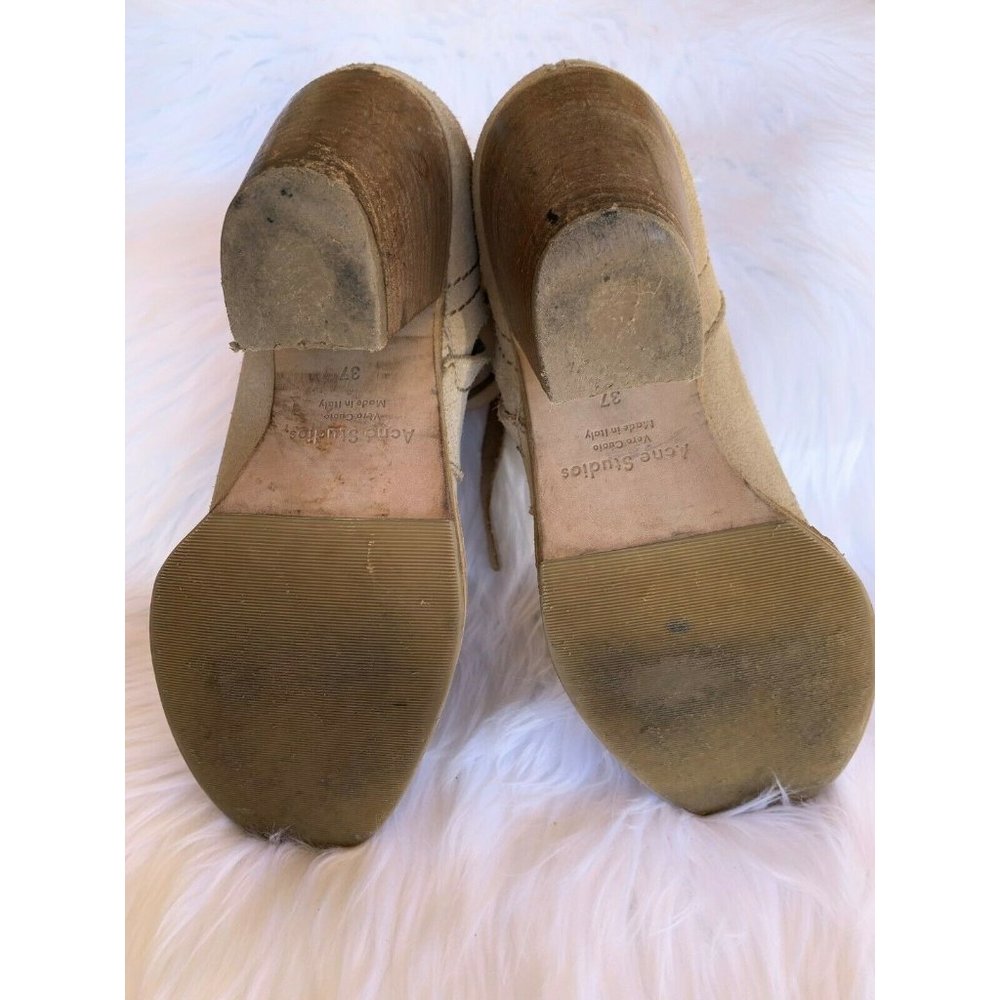 ACNE Studios Taupe Beige Pistol Side Zip Ankle Heel Boots Size EU 37 US 6 - Picture 7 of 8